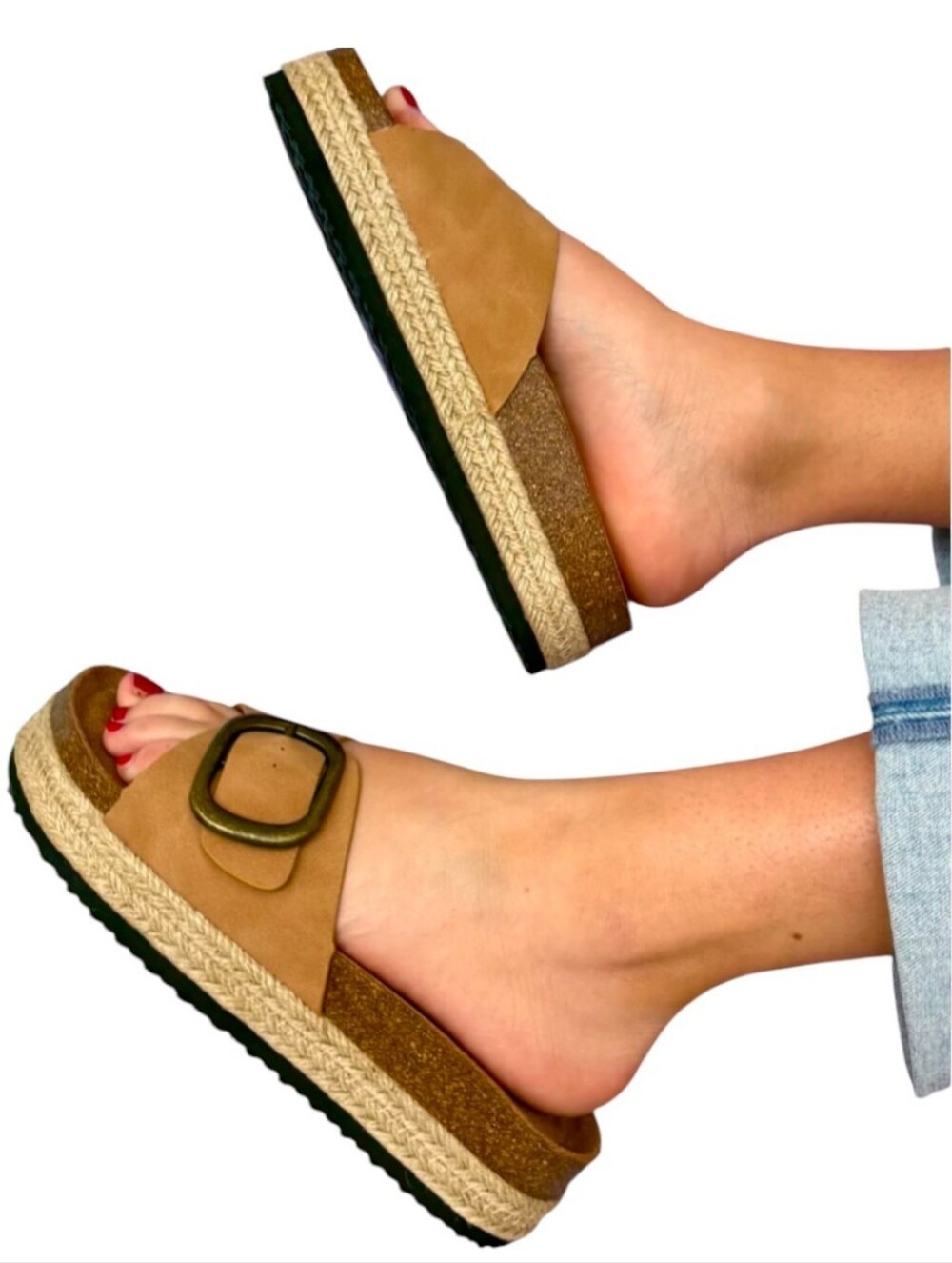 Outwoods Womens Sand Side Metallic Buckle Platform Sandals Cushion Sole Size 10
